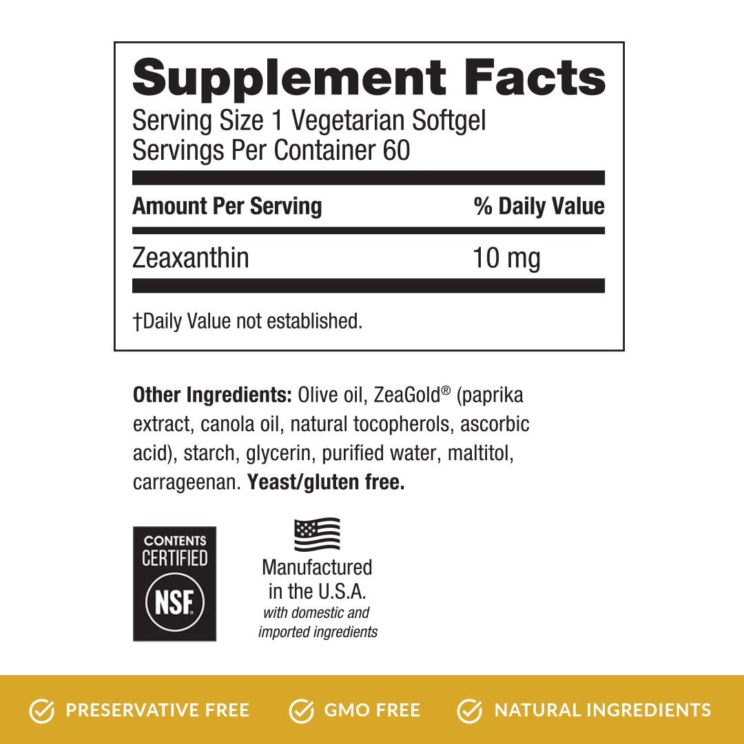 EyePromise Zeaxanthin eye vitamin label close-up highlighting essential eye support nutrient.