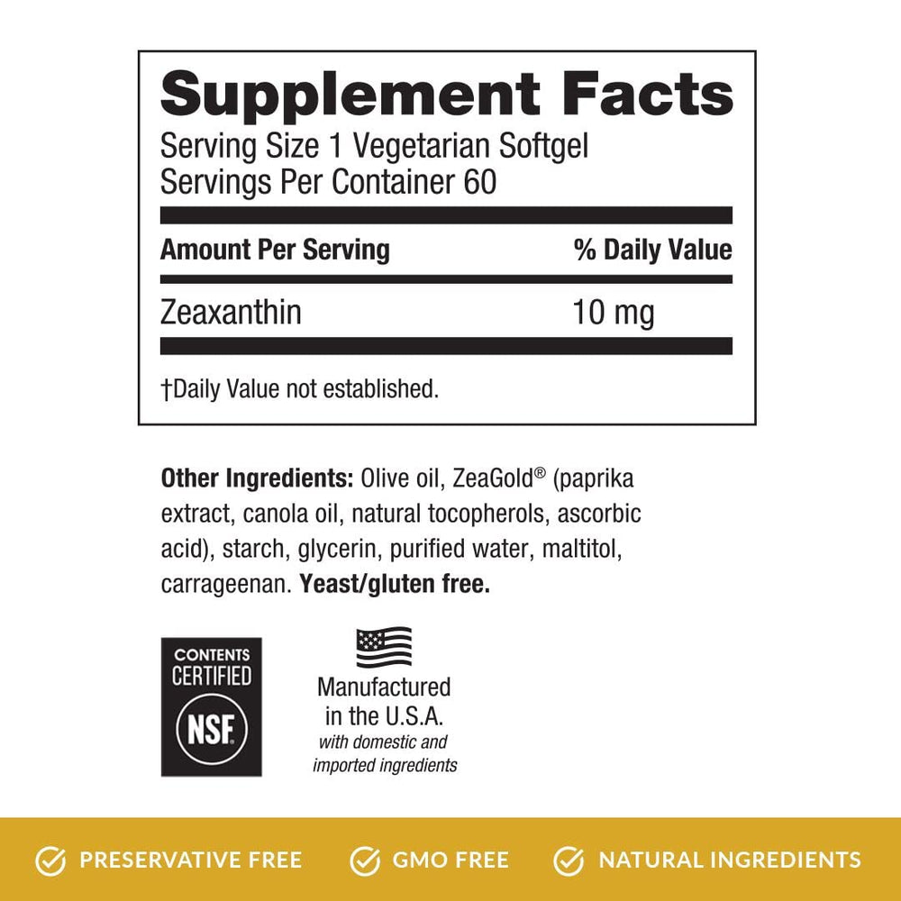 EyePromise Zeaxanthin eye vitamin label close-up highlighting essential eye support nutrient.