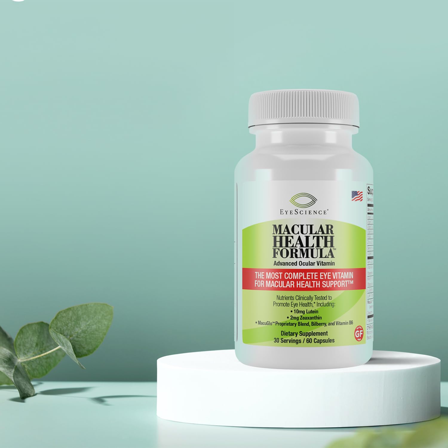 EyeScience Macular Health packaging USA conveys quality and domestic production