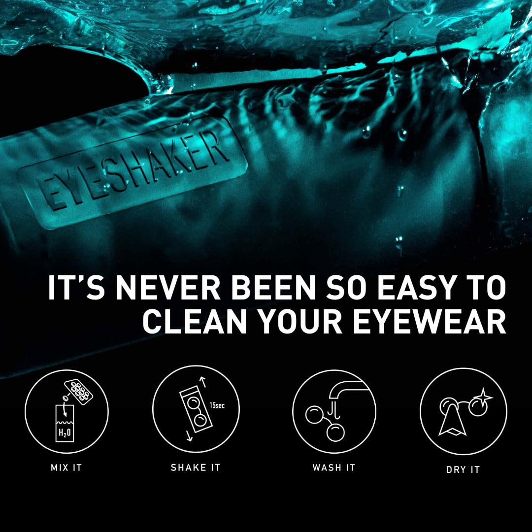 Eyeshaker cleaner on lenses and frames for a spotless look
