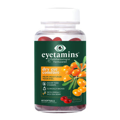 Eyetamins Dry Eye Softgels close-up of smooth capsules for daily support.