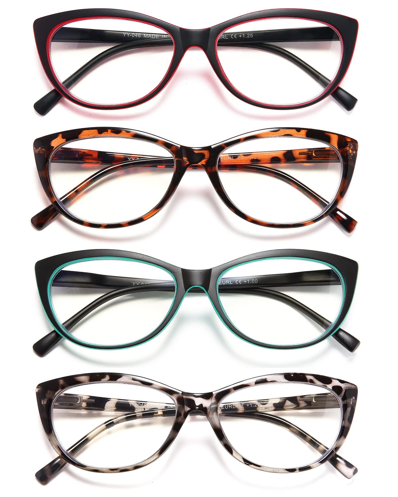 EYEURL cat-eye glasses with blue light filter for comfortable screen reading.