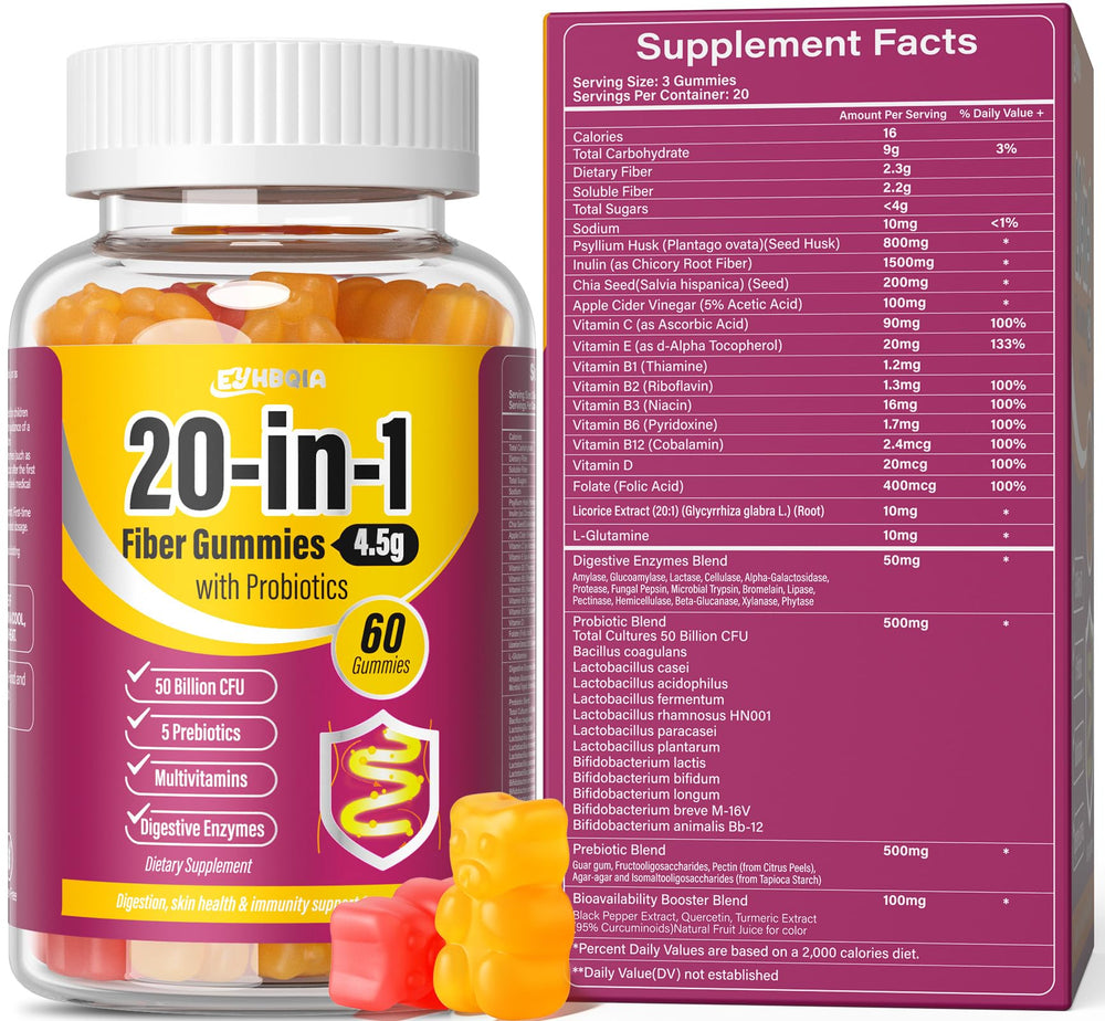 EYHBQIA Fiber Gummies for Women bottle front for daily digestion support.