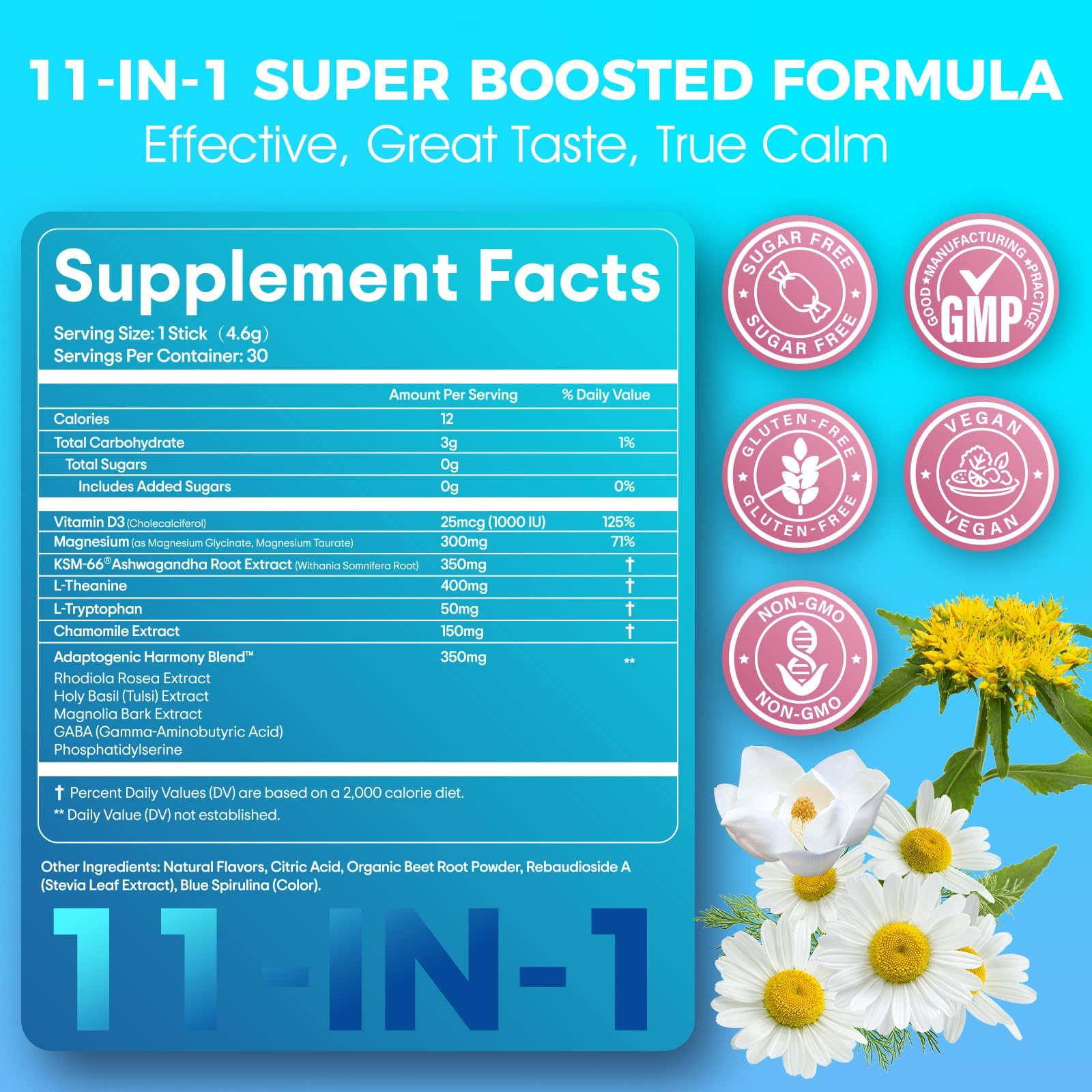 EYHBQIA Ultimate Calm Drink Mix glass with Blue Coconut suggests tropical, soothing hydration.