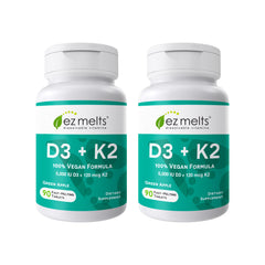 EZ Melts D3 K2 bottle pour shows easy, quick-dissolve vitamins for daily bone support.