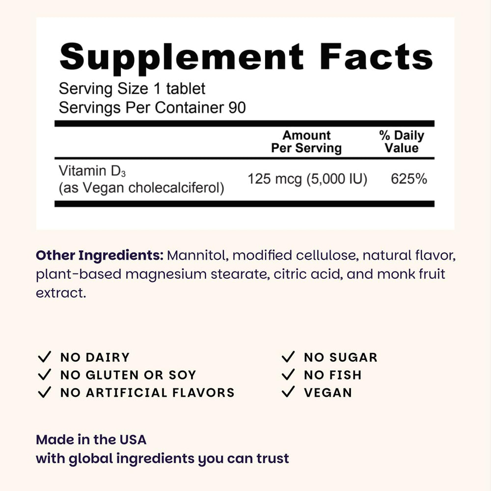 Close-up of EZ Melts D3 tablet highlighting plant-based formulation