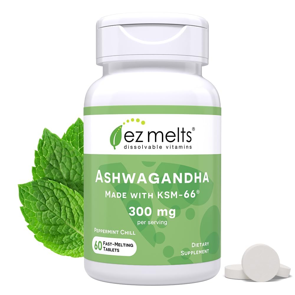 EZ Melts dissolvable KSM-66 Ashwagandha bottle for on-the-go calm