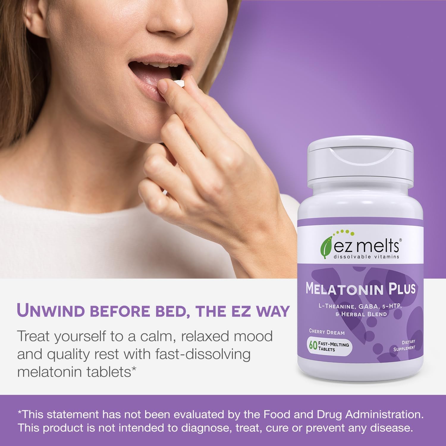 EZ Melts Cherry Dream flavor tablets offer sugar-free pre-bed enjoyment.