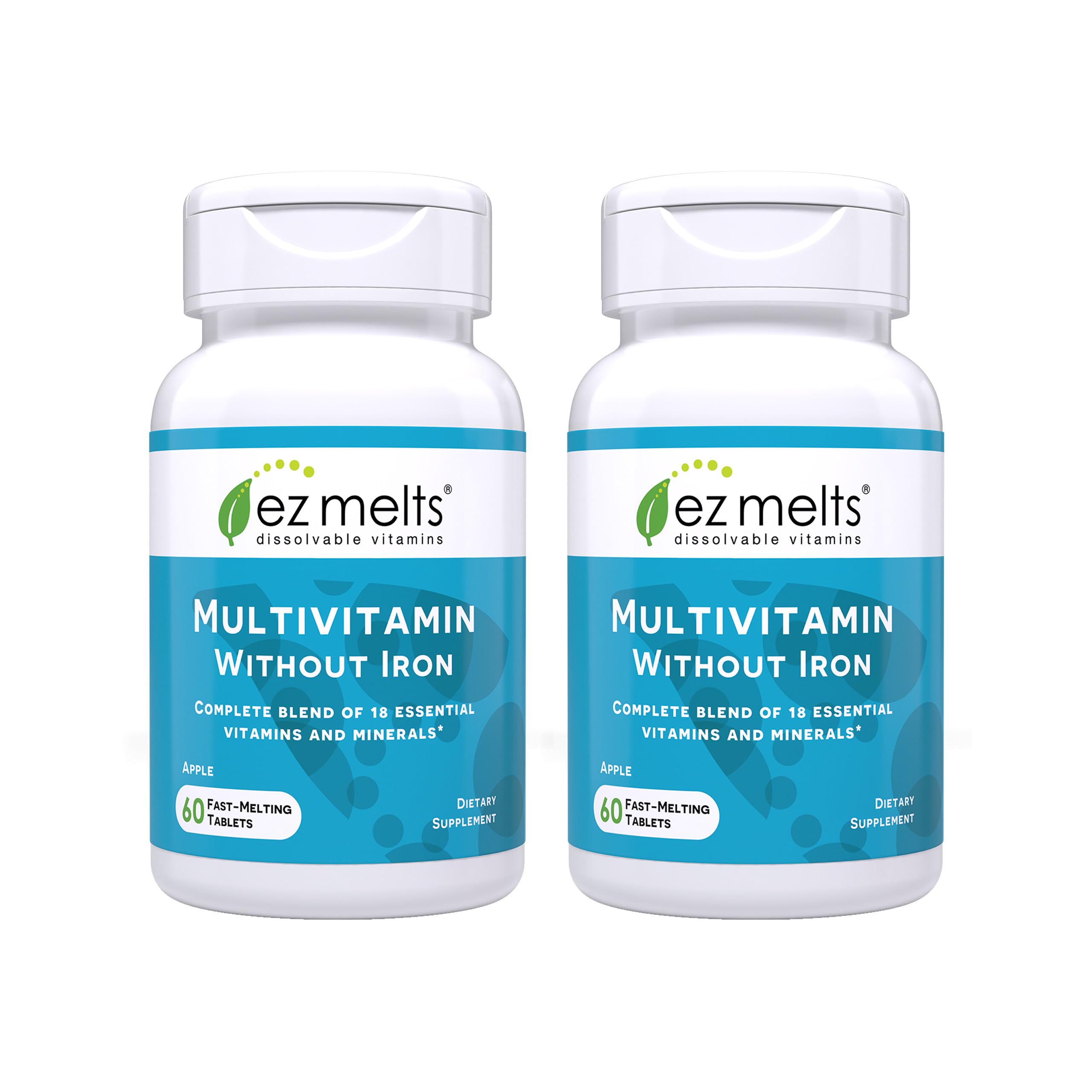 EZ Melts dissolvable multivitamin tablets dissolving in mouth with iron-free formula