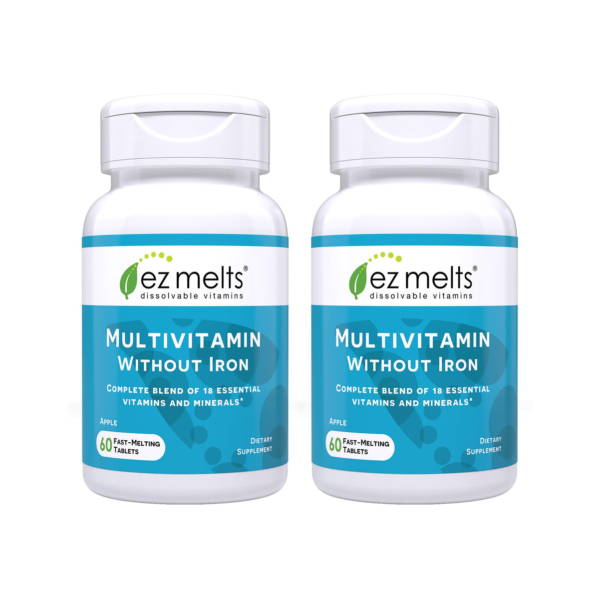 EZ Melts dissolvable multivitamin tablets dissolving in mouth with iron-free formula