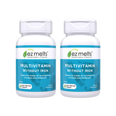 EZ Melts dissolvable multivitamin tablets dissolving in mouth with iron-free formula