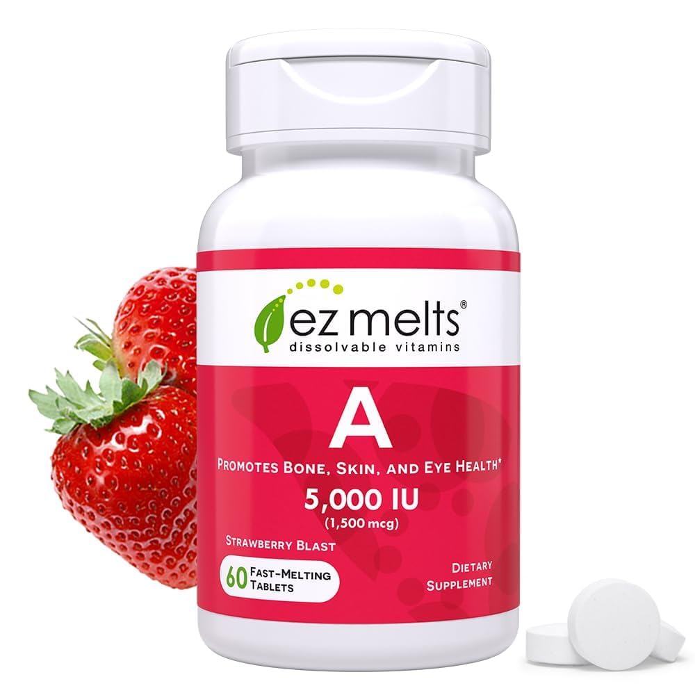EZ Melts vitamin A dissolves on the tongue for quick daily support.
