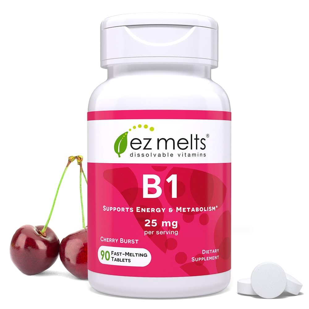 EZ Melts dissolvable vitamin B1 tablet on tongue for quick energy support.