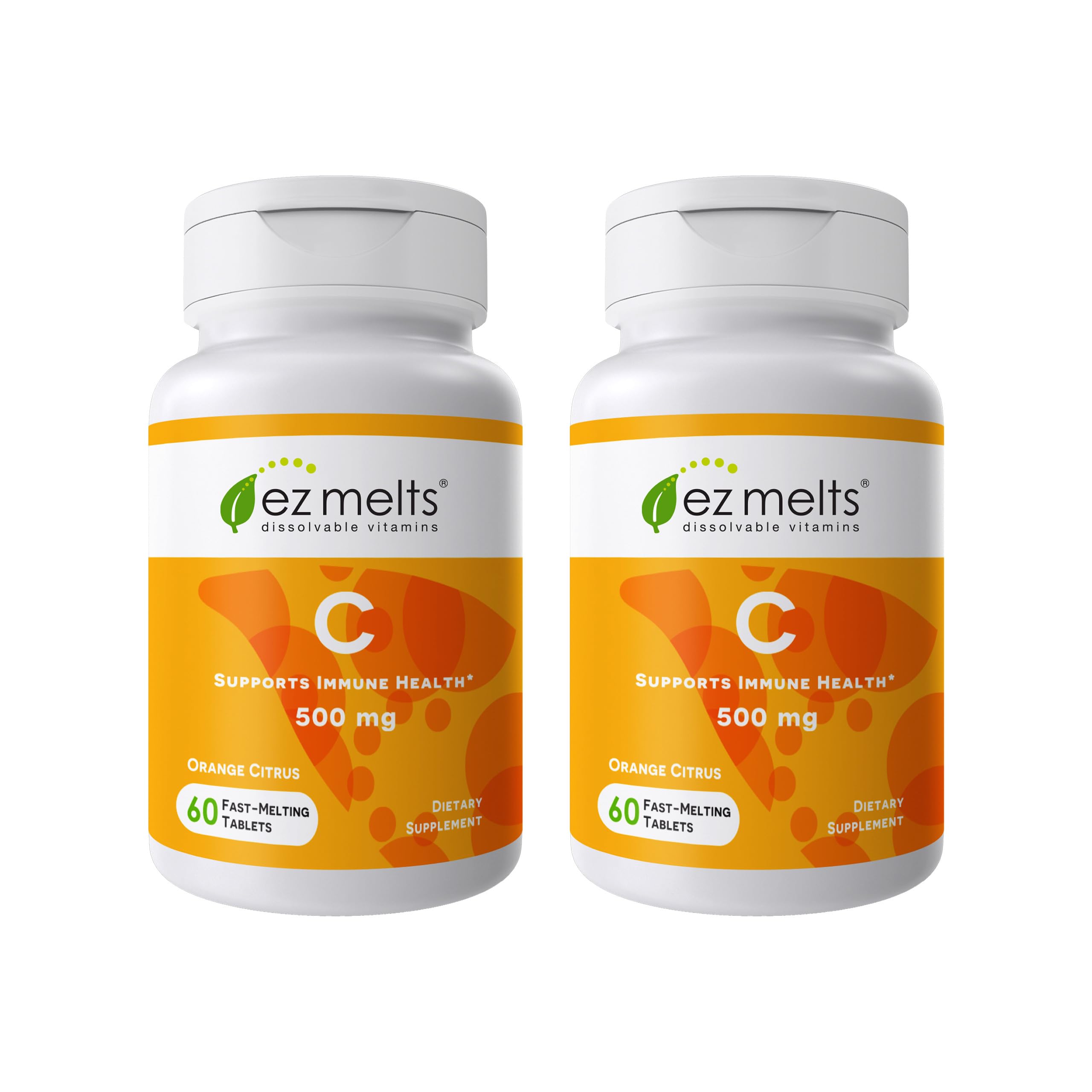 EZ Melts Vitamin C 500 mg front view with compact quick-dissolve tablet for on-the-go use