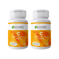 EZ Melts Vitamin C 500 mg front view with compact quick-dissolve tablet for on-the-go use