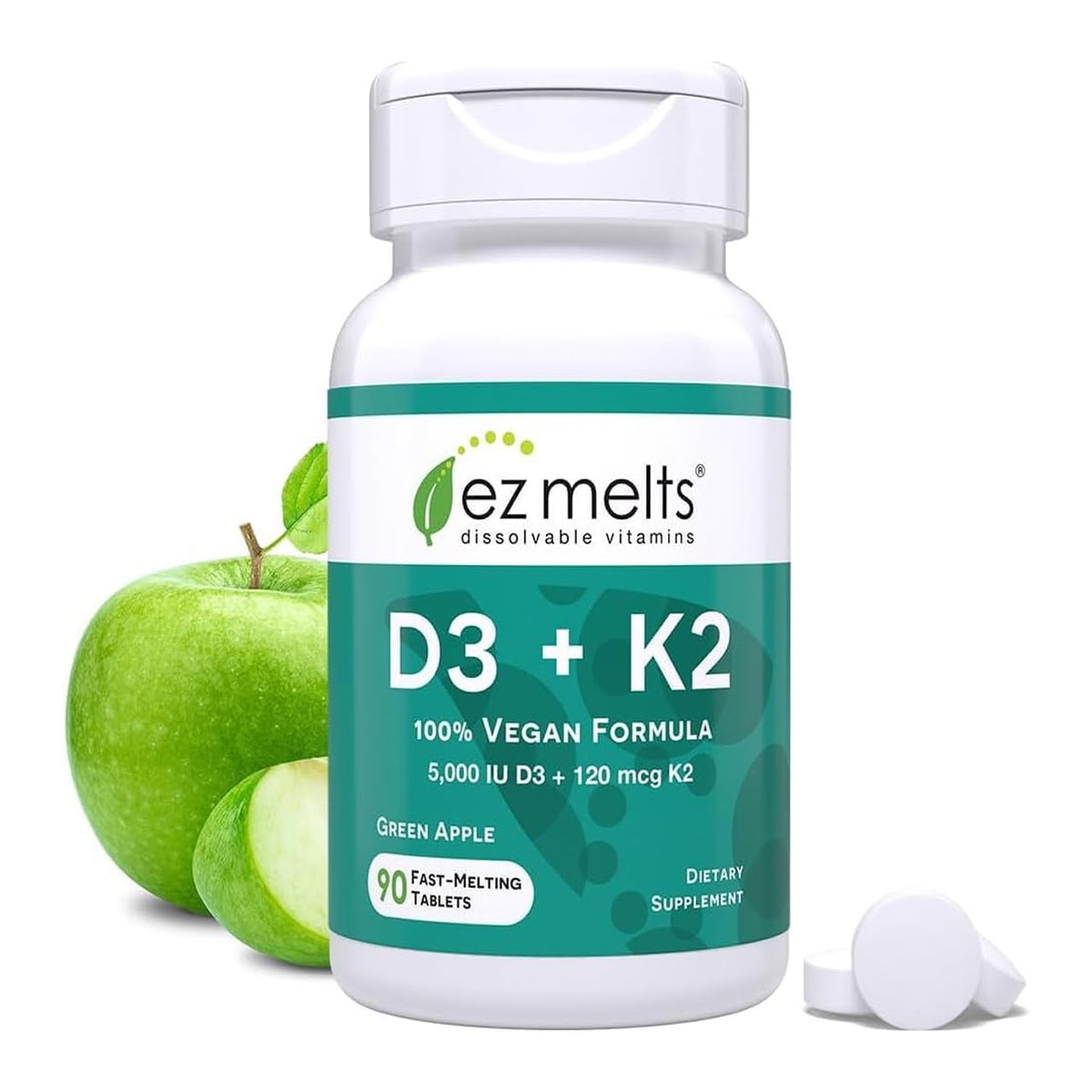 EZ Melts vitamin D3 + K2 bottle with dissolvable tablets for daily use