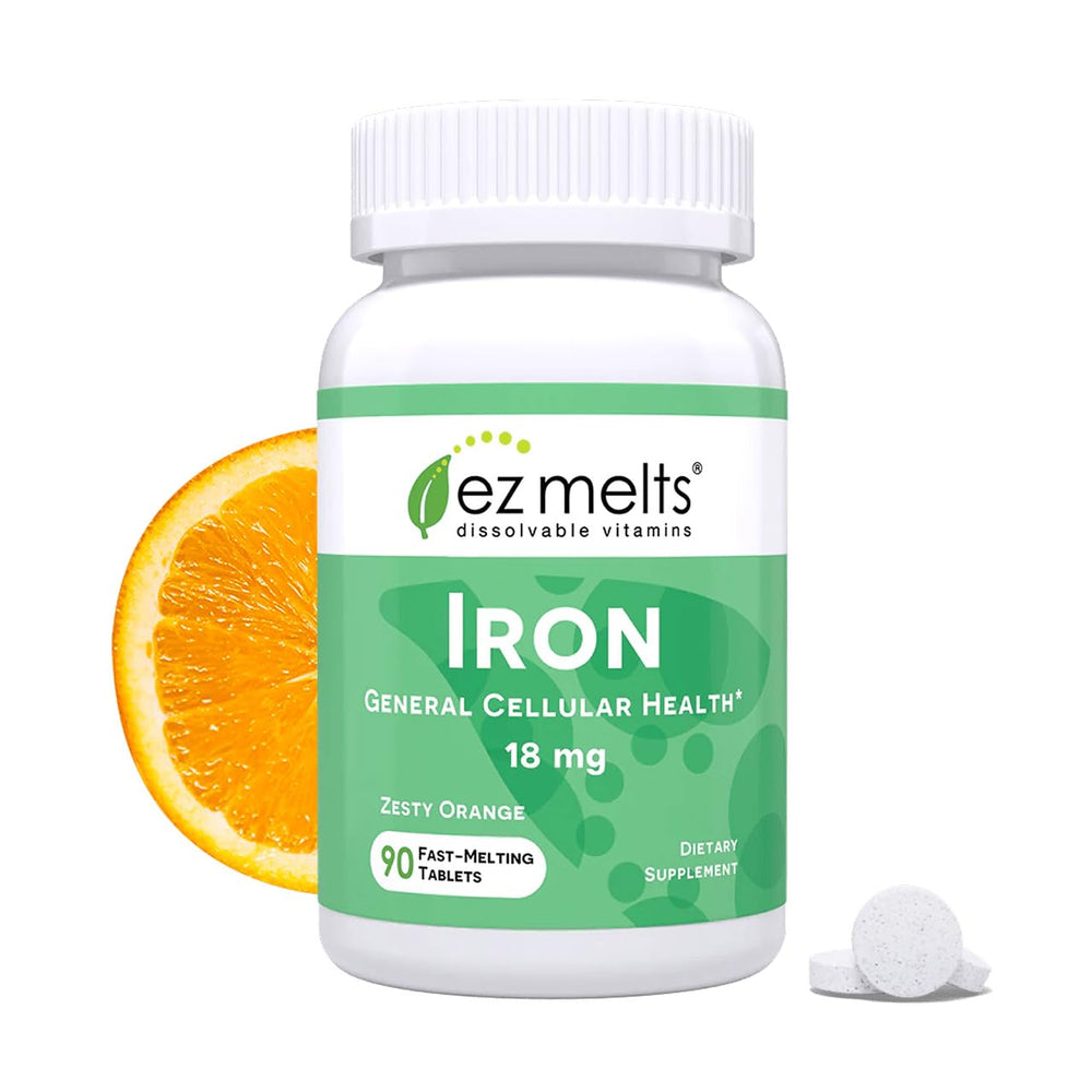 EZ Melts Iron dissolvable tablet dissolves in mouth for easy daily energy support