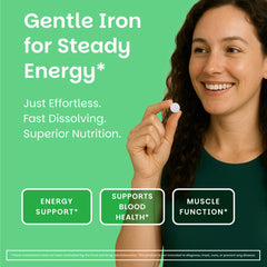 EZ Melts Iron orange flavor packaging highlights vitamin C and vegan formula