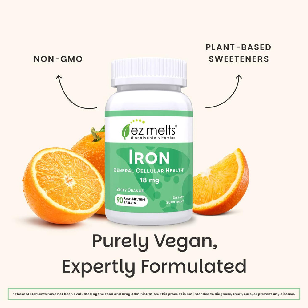 EZ Melts Iron vegan non-GMO icon indicates clean ingredients