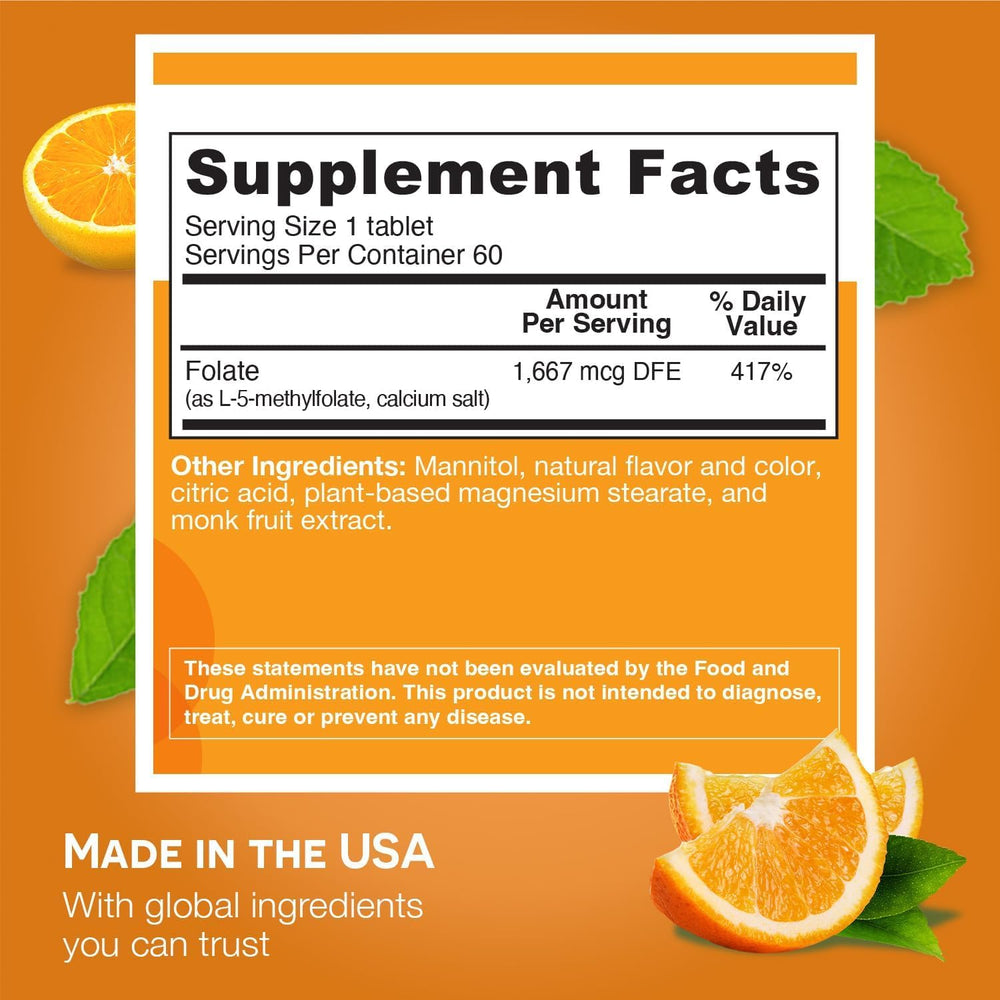 EZ Melts L-Methylfolate tablets packaging highlights sugar-free vegan formula