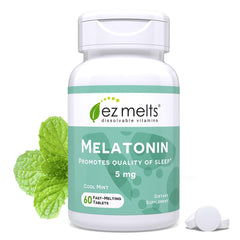 EZ Melts 5 mg melatonin dissolvable tablets in a convenient pack for night use.