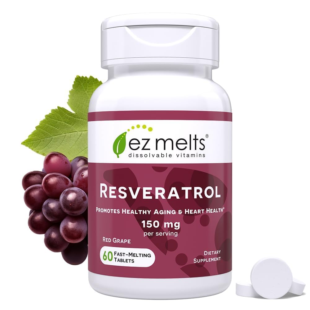 EZ Melts Resveratrol tablet front pack for convenient daily antioxidant support.