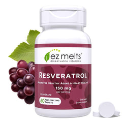 EZ Melts Resveratrol tablet front pack for convenient daily antioxidant support.