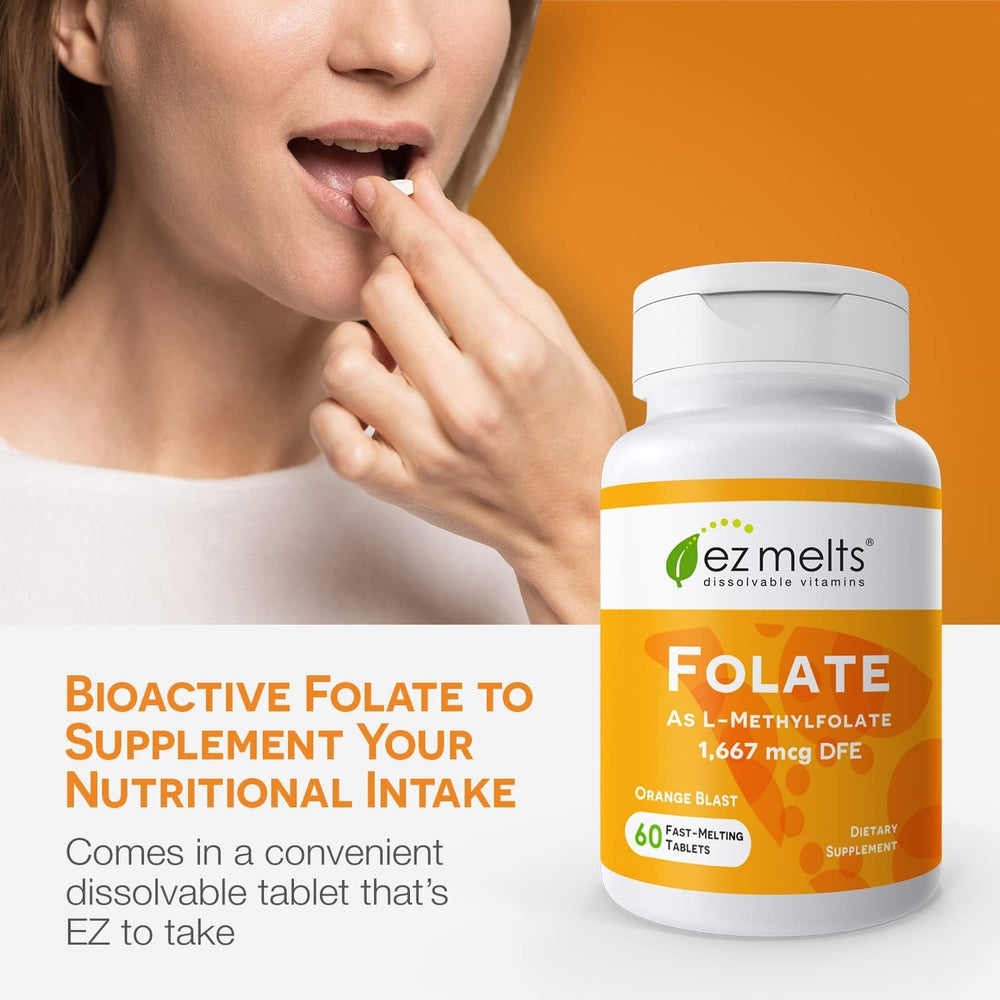 EZ Melts sugar-free formulation label indicating allergen-friendly folate