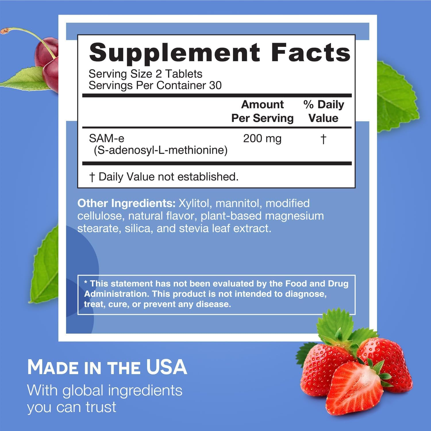 EZ Melts SAM-e sugar-free tablets suitable for sugar-free diets