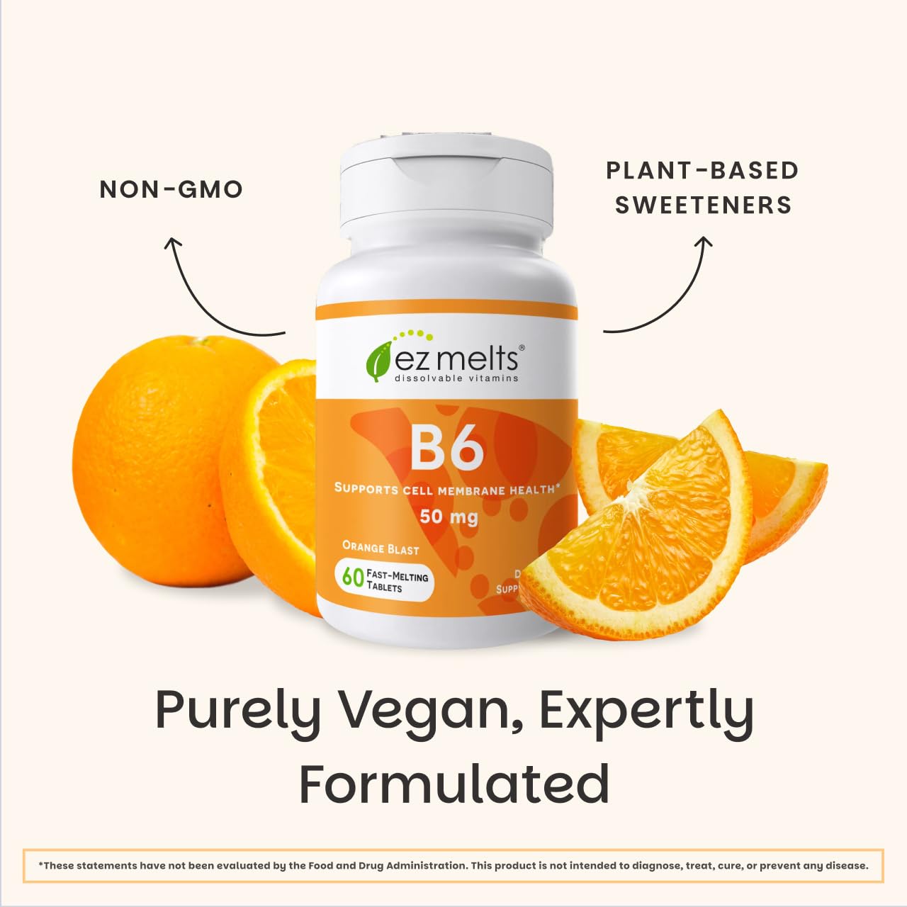 EZ Melts Vitamin B6 gluten-free badge on bottle.