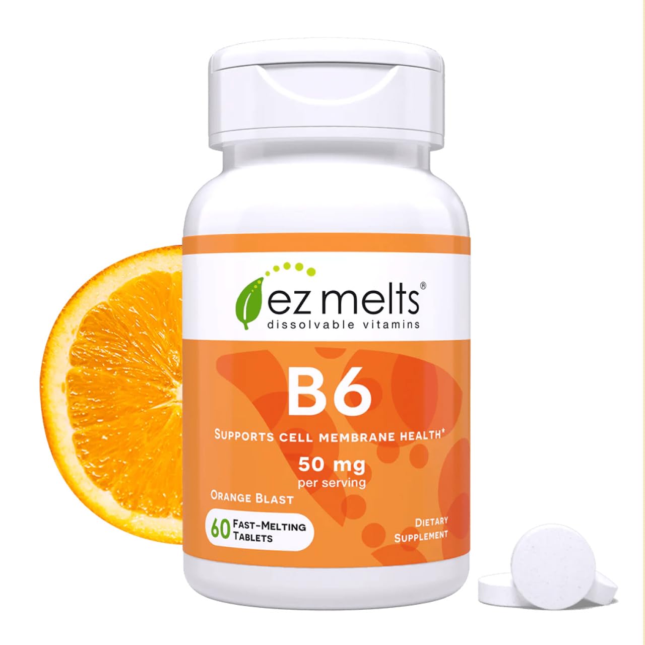 EZ Melts Vitamin B6 orange blast dissolvable tablet ready for quick energy.