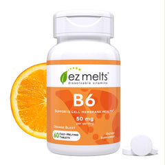 EZ Melts Vitamin B6 orange blast dissolvable tablet ready for quick energy.