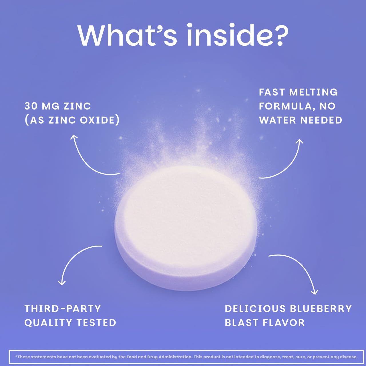 EZ Melts zinc 30 mg vegan tablets — cruelty-free wellness option.