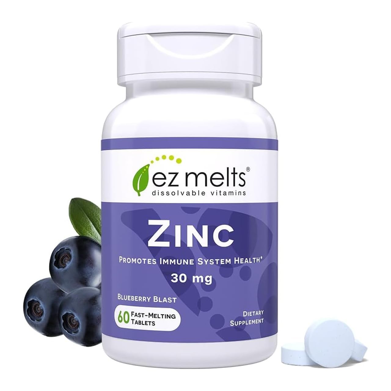 EZ Melts Zinc dissolvable tablet for on-the-go immune and digestive support.