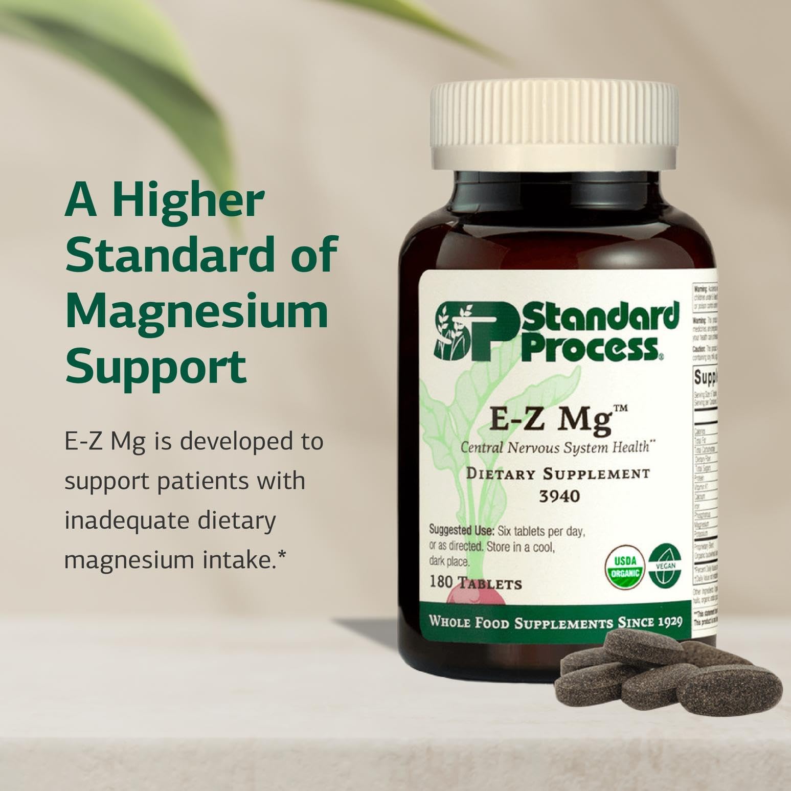 E-Z Mg label close-up emphasizing gluten-free, non-dairy, and non-soy features.