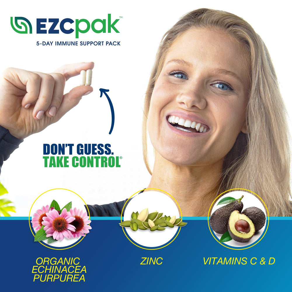 EZC Pak dosing schedule graphic shows the 5-day taper plan.
