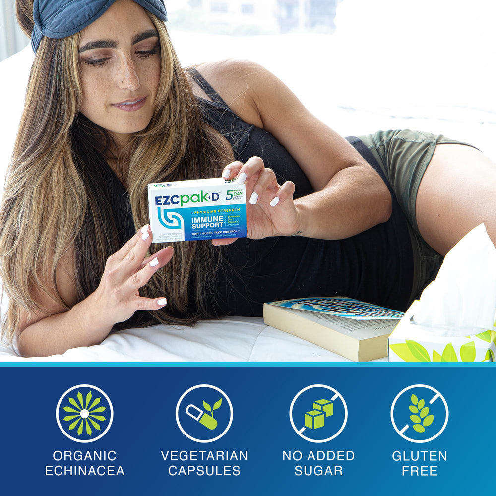 EZC Pak vegetarian icon indicates plant-based immune support option.