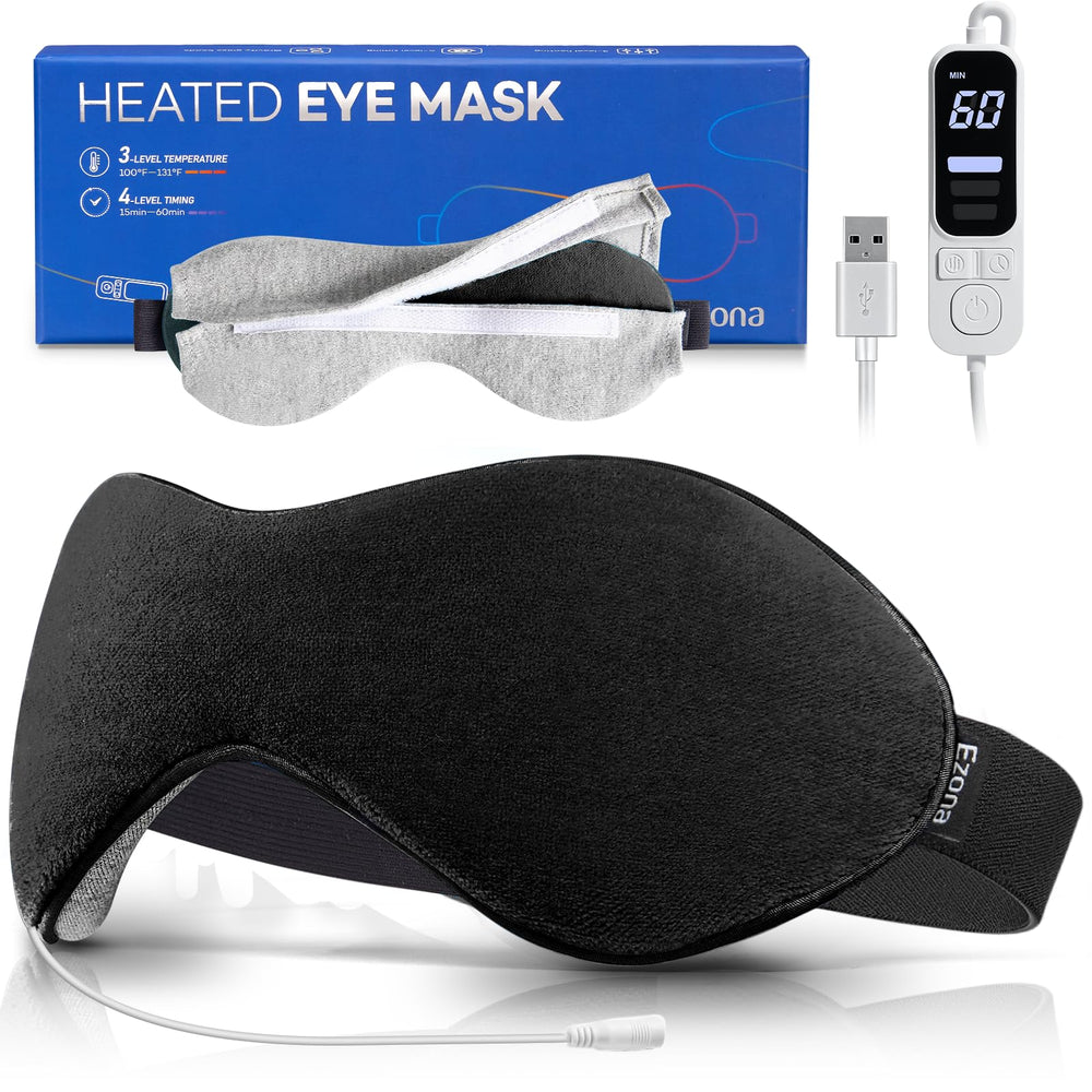 Ezona heated eye mask front view showing soothing warmth for tired eyes.
