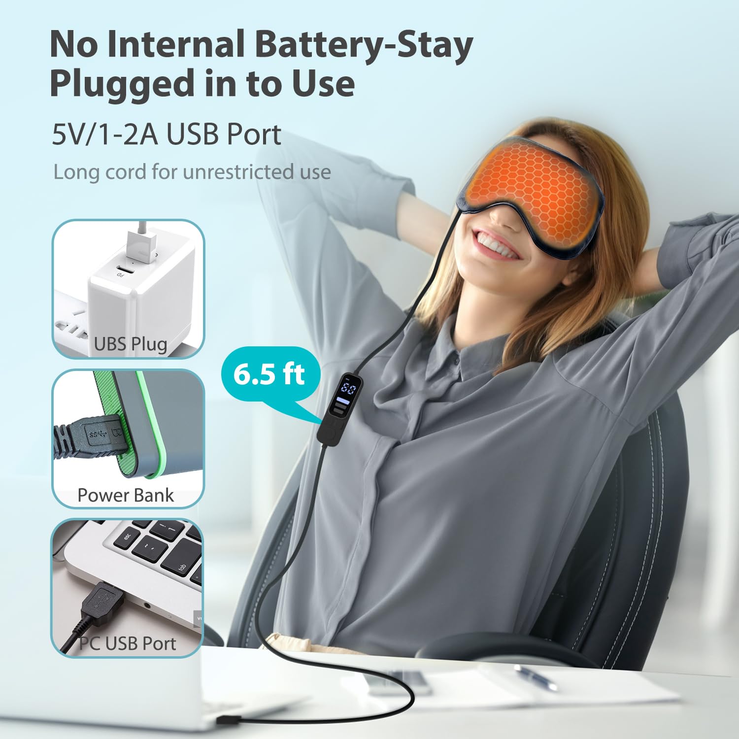Ezona heated eye mask worn on the face for relaxation