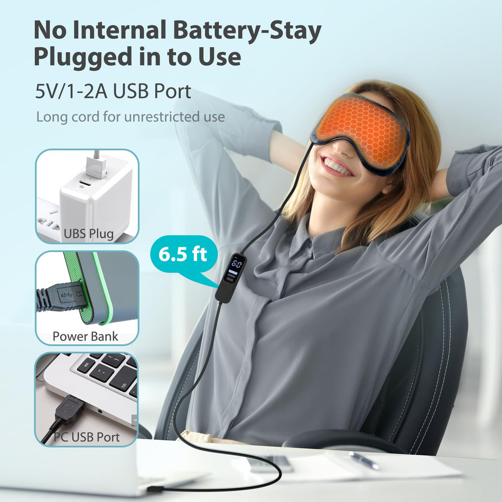 Ezona heated eye mask worn on the face for relaxation