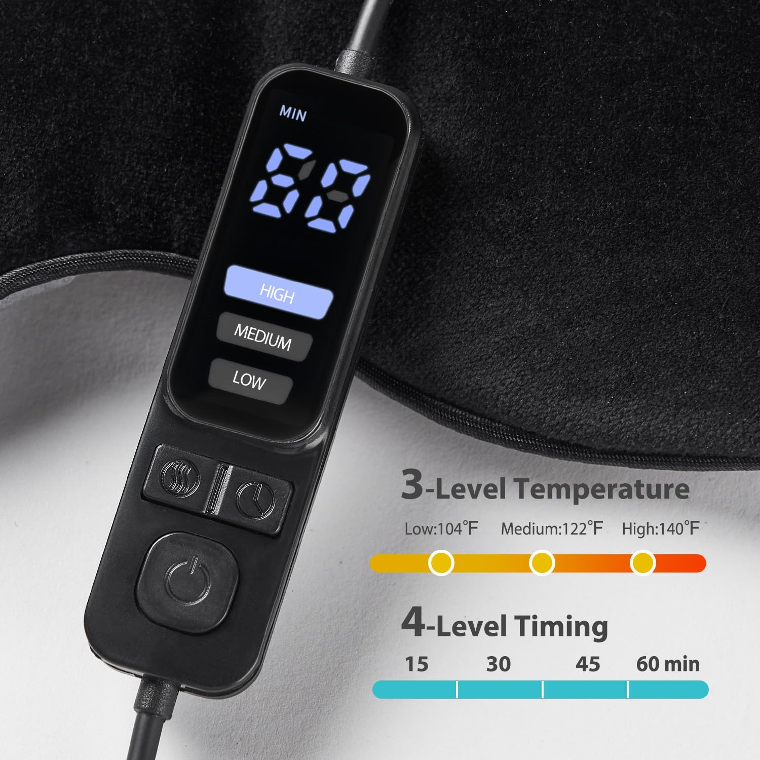 Ezona eye mask temperature control panel shows three heat levels