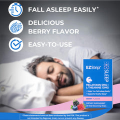 EZStrip Sleep Aid dissolving berry strip showing quick on-tongue activation