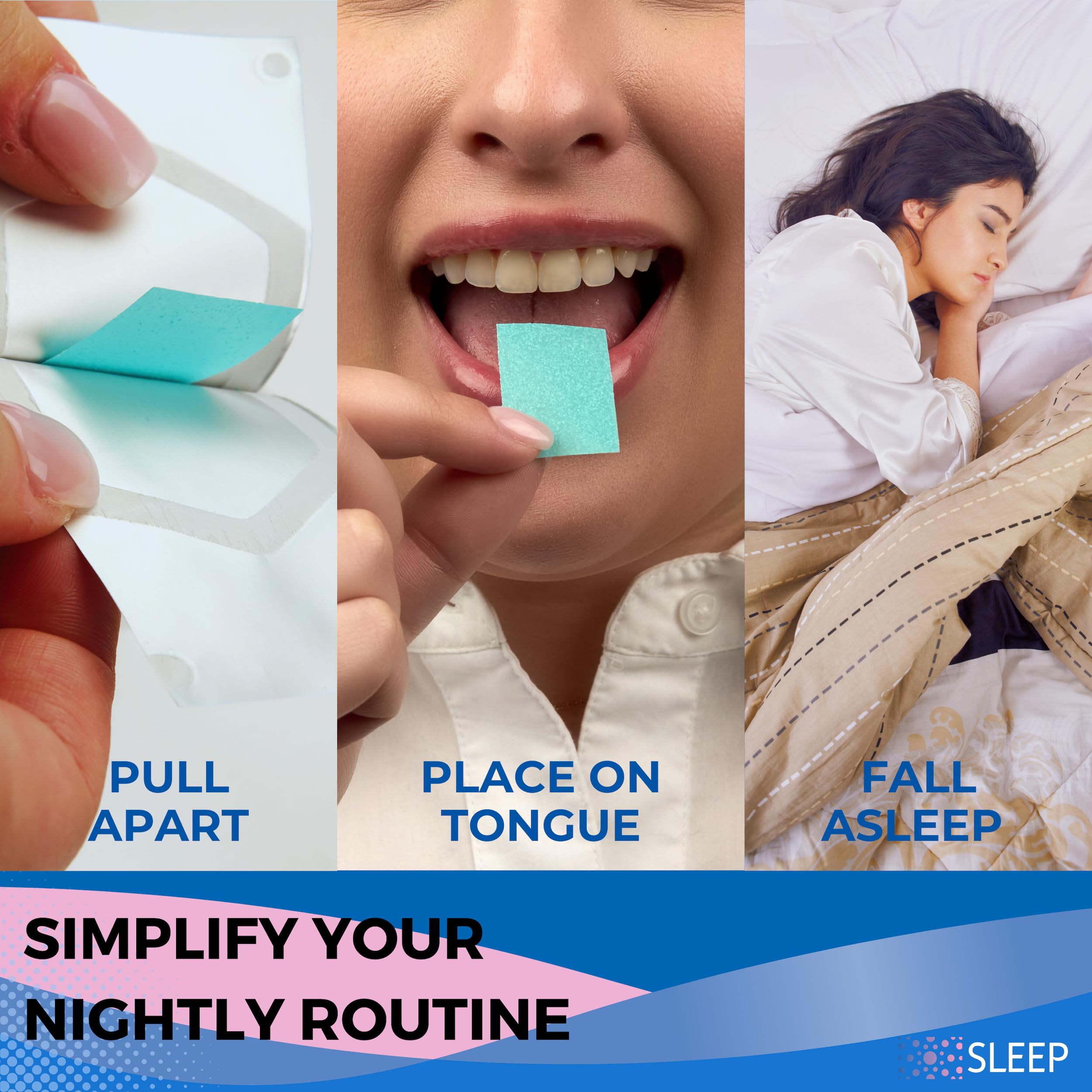 EZStrip Sleep Aid label highlighting melatonin and L-Theanine for sleep support