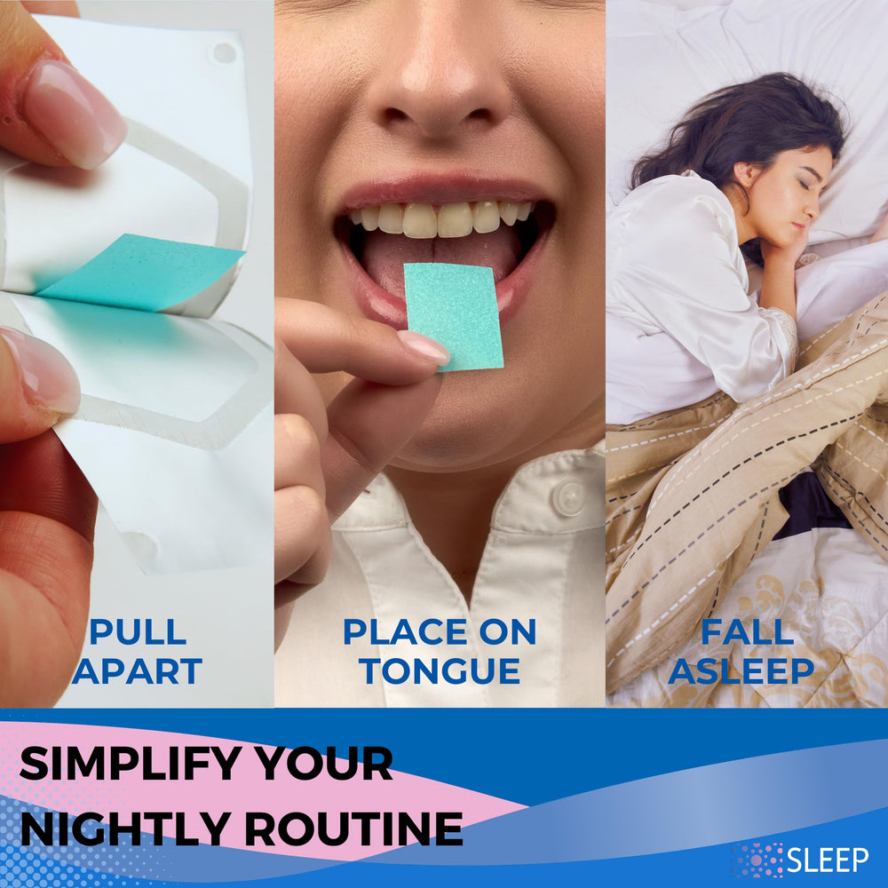 EZStrip Sleep Aid label highlighting melatonin and L-Theanine for sleep support
