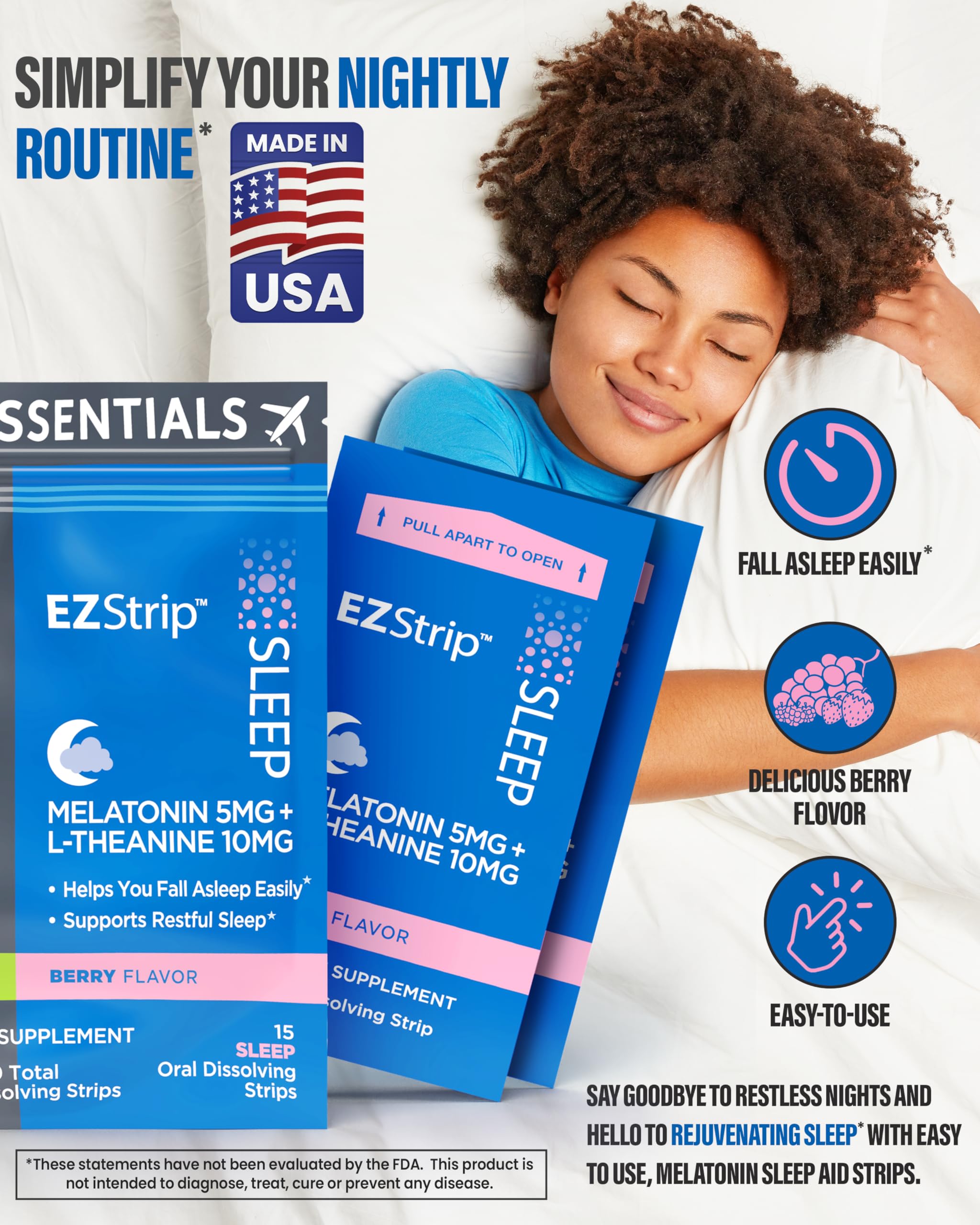 EZStrip sleep strip placed on tongue for relaxation and rest during trips