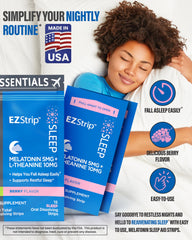 EZStrip sleep strip placed on tongue for relaxation and rest during trips