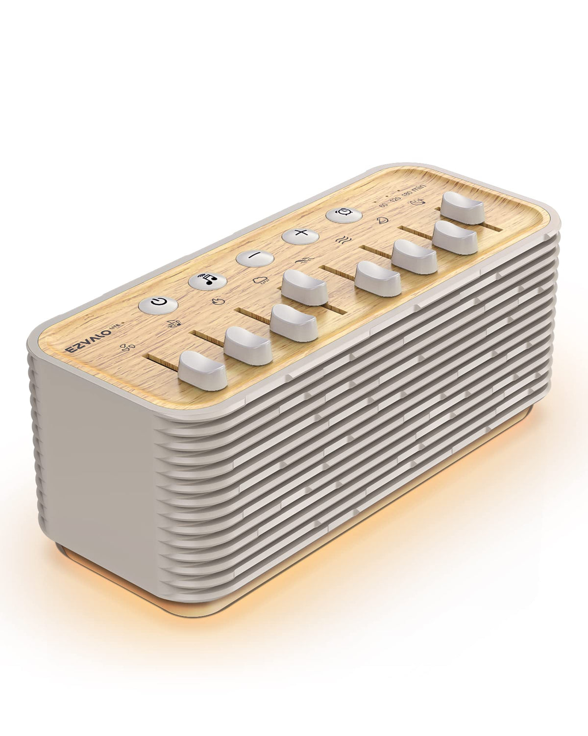 EZVALO Lite white noise sleep machine in a compact bedside setup