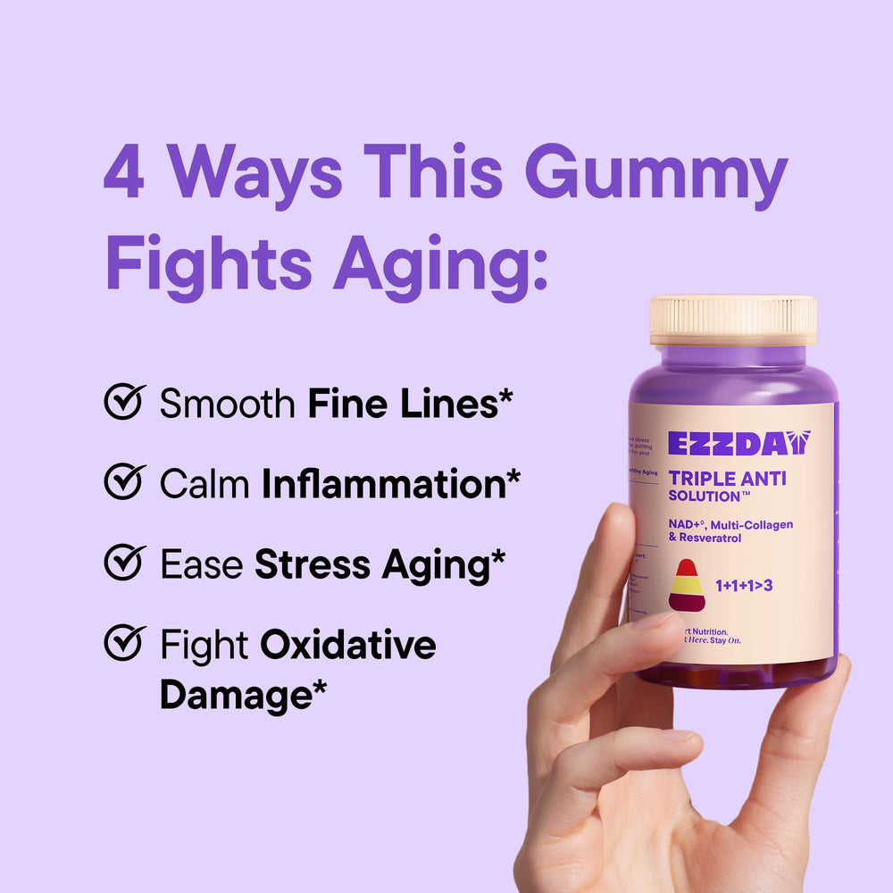 EZZDAY bottle label highlights resveratrol and ashwagandha components