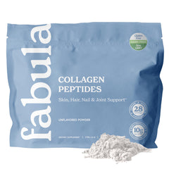 Fabula Collagen Peptides Powder bottle on a kitchen counter suggesting daily skin and joint support.