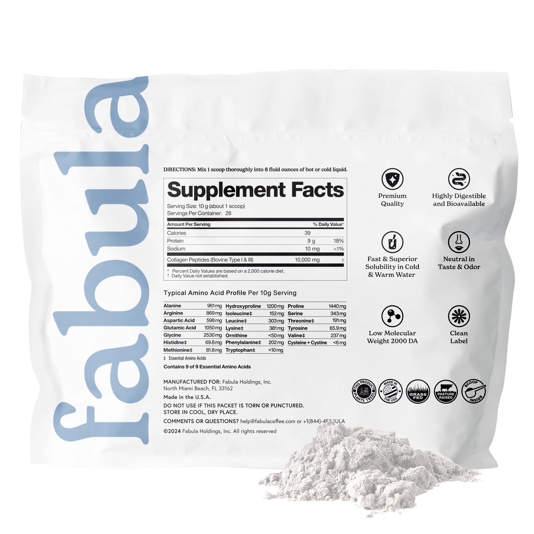 Fabula Collagen Peptides Powder dissolving in hot coffee for flavorless daily supplementation.